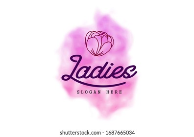 Watercolor logo and Flower logo. Flower wih initial"Ladies"and watercolor background