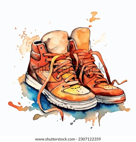 
Watercolor logo illustration
attractive bright unisex, free style. Bright youth sneakers with untied laces. Teenage shoes, free style. Advertising of comfortable sneakers, marketing. 商業照片 © 
