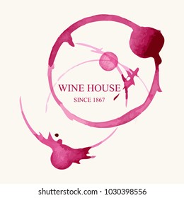 Watercolor logo for wine house in form of wine stains isolated on light beige background. Vector illustration EPS10.