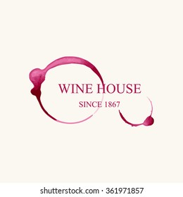 Watercolor logo for wine house in form of wine stains isolated on light beige background. Vector illustration EPS10.