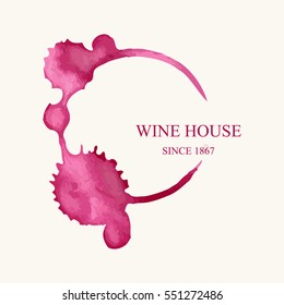 Watercolor logo for wine house in form of wine stains isolated on light beige background. Vector illustration EPS10.
