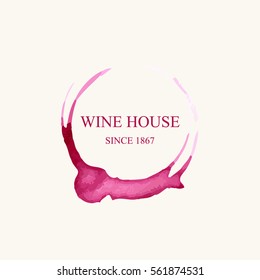 Watercolor logo for wine house in form of wine stains isolated on light beige background. Vector illustration EPS10.