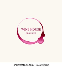 Watercolor logo for wine house in form of wine stains isolated on light beige background. Vector illustration EPS10.