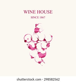 Watercolor Logo For Wine House In Forme Of Grape Vines Make From Wine Stains Isolated On Light Beige Background. Vector Illustration EPS10.