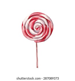 Watercolor lollipop. Hand drawn isolated sweet candy illustration on white background. Vector food art