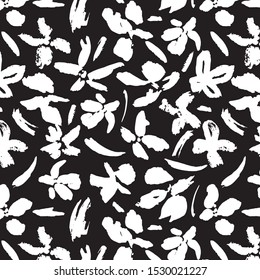 watercolor loose abstract floral vector seamless pattern black and white editable