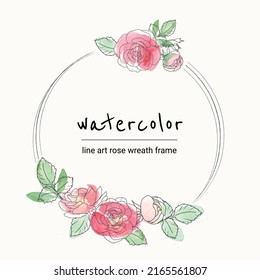 watercolor loose line art rose flower bouquet wreath frame