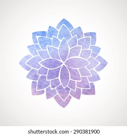 Watercolor lotus flower in blue and violet colors. Symbol of india, oriental practices, yoga, meditation. Vector decorative element. Logo template