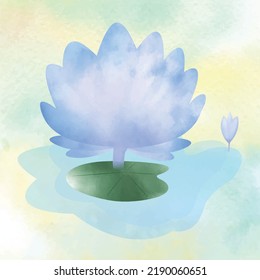 Watercolor Lotus Flower Illustration.You can use this graphic for any kind of merchandise. It is perfect for any project: packaging, stationery, mugs, 
bags, pillows, t-shirts, etc. whatever you want.
