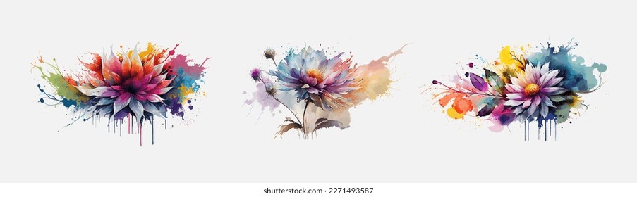 Watercolor lotus flower  Multicolored flower vector illustration  A colorful lotus painted and paint smudges   hard hat drops 