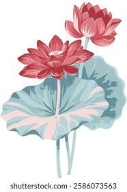 Watercolor lotus flower on white background