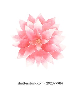 Watercolor lotus flower pink. Vector painted decorative element isolated on white background. Logo template. Symbol of India, oriental practices, yoga, ayurveda, meditation and buddhist culture