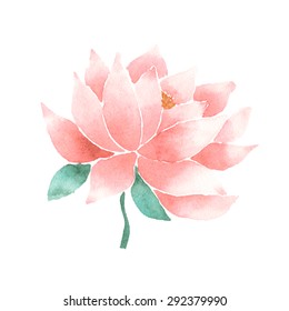 Watercolor lotus flower pink. Vector painted decorative element isolated on white background. Logo template. Symbol of India, oriental practices, yoga, ayurveda, meditation and buddhist culture
