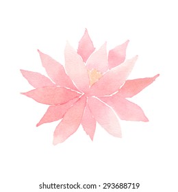 Watercolor lotus flower pink. Vector painted decorative element isolated on white background