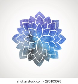 Watercolor lotus flower with space background. Symbol of meditation, Indian culture, oriental practices, yoga, universe. Vector decorative element. Logo template
