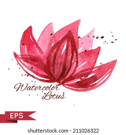 Watercolor lotus illustration isolated on white.