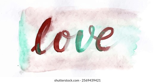 Watercolor love illustration, romantic design, soft pastel colors, artistic expression, heartfelt message, decorative art piece.