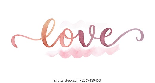 Watercolor love illustration, soft pastel colors, romantic design, artistic typography, perfect for cards, prints, and decor.