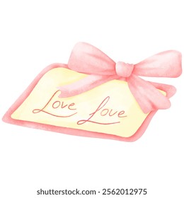 Watercolor Love Note with Pink Ribbon Bow