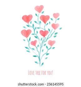 Watercolor 'Love tree' for Valentine's Day. Hand drawn illustration. Vector