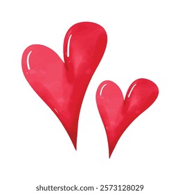 Watercolor lovely vector hearts red cute