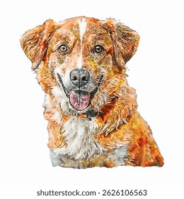 Watercolor Loyal Dog Portrait Hand Drawn