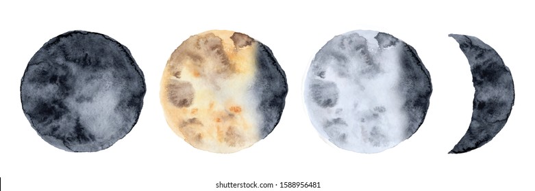 Watercolor lunar eclipse isolated on white background modern space design illustration