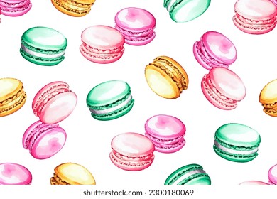 watercolor macaroon seamless pattern, vector isolated on white background