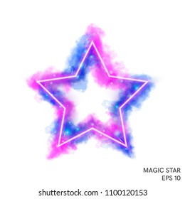 Watercolor magic fire star with neon counter. Special fantasy flame effect with lights and sparks.