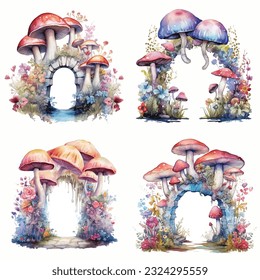 Watercolor Magical Mushroom Gateway Arch