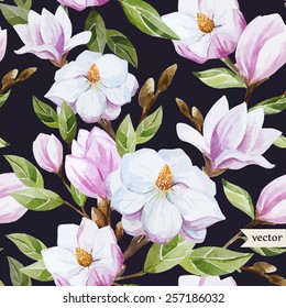 watercolor, magnolia, flower, pattern, wallpaper,