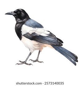 watercolor Magpie isolated white background