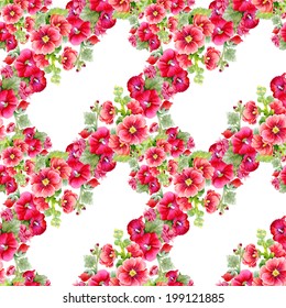 Watercolor mallow flowers seamless pattern on white background vector