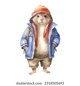 watercolor Mammal wearing clothes playful funny white background isolated. vector illustration