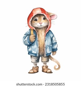 watercolor Mammal wearing clothes playful funny white background isolated. vector illustration