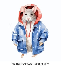 watercolor Mammal wearing clothes playful funny white background isolated. vector illustration