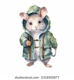 watercolor Mammal wearing clothes playful funny white background isolated. vector illustration