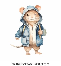 watercolor Mammal wearing clothes playful funny white background isolated. vector illustration