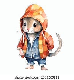 watercolor Mammal wearing clothes playful funny white background isolated. vector illustration