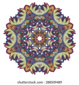 Watercolor Mandala. Round Ornament Pattern. Vector.