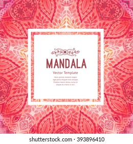 Mandala color agua, fondo cuadrado. Decoración de diseño, adorno de encaje en forma de esquina redonda de estilo oriental. 