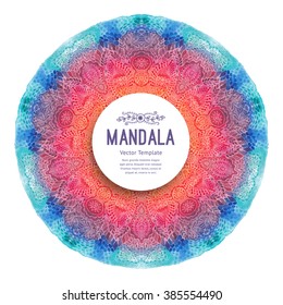 Watercolor mandala, vector. Decor for your design, lace ornament. Round pattern, oriental style