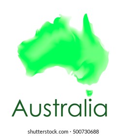 Watercolor map of Australia in vector format in green colors on a white background. Australian border and country name. Map concept.