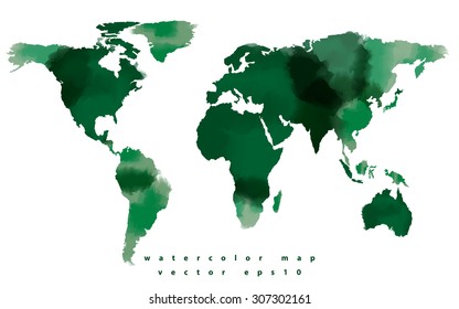 watercolor map in green tone, Elements of this image furnished by NASA