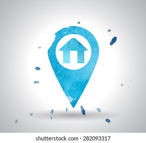 watercolor Map pointer house icon