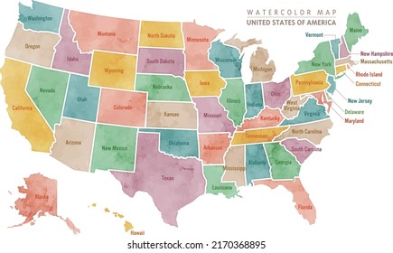 Watercolor Map Usa United States America Stock Vector (Royalty Free ...