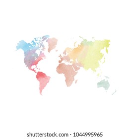 Watercolor map of World. Colorful vector illustration.