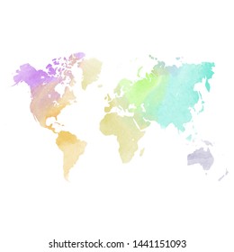 Watercolor map of World. Colorful vector illustration.