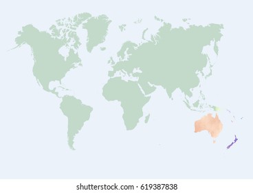 Watercolor map of the world with countries 