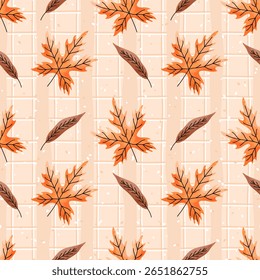 Watercolor maple leaves seamless pattern in warm autumn tones. Perfect for seasonal textile, digital paper, and cozy fall designs.